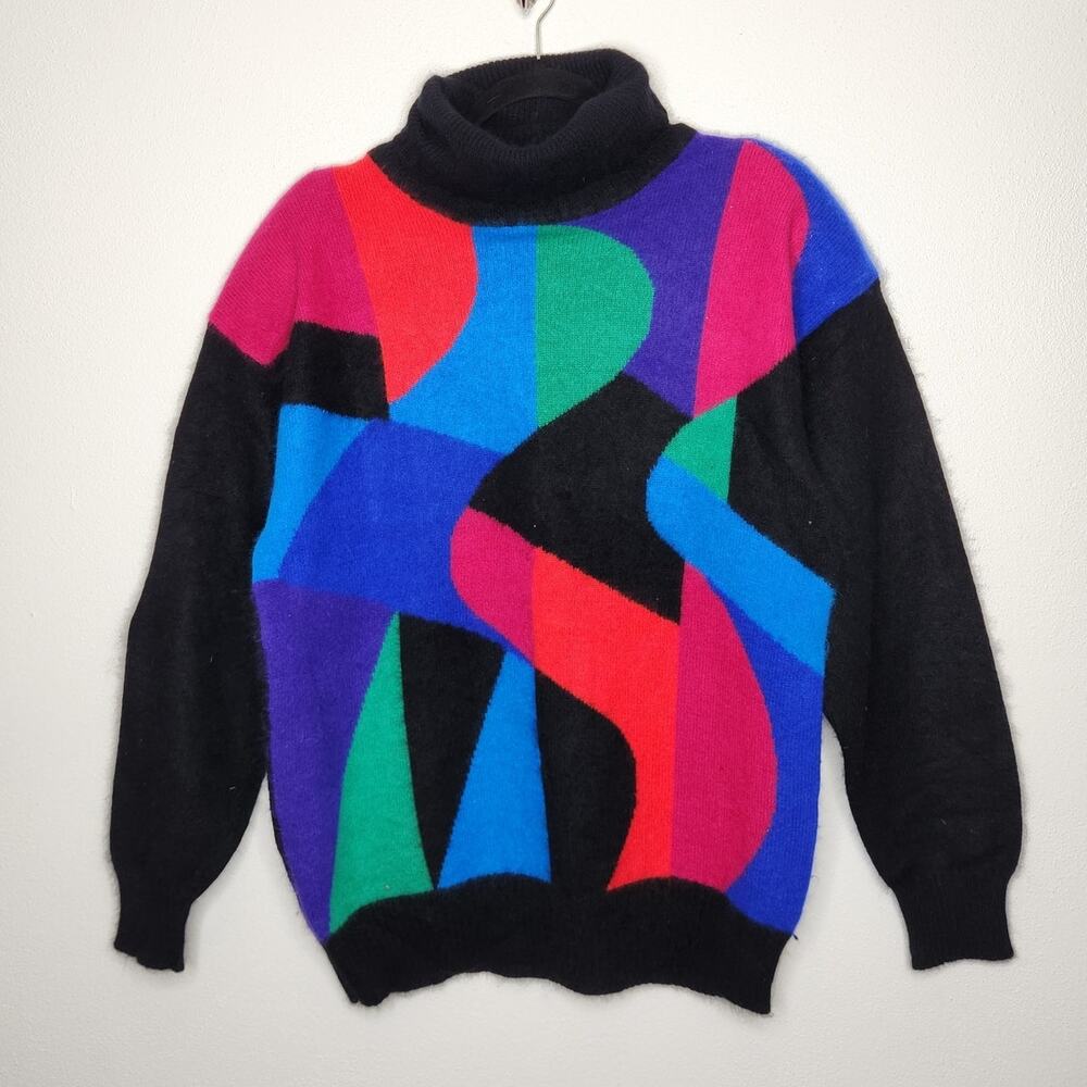 Vintage Le Moda International Wool Mohair Blend Sweater Abstract Art Cobain